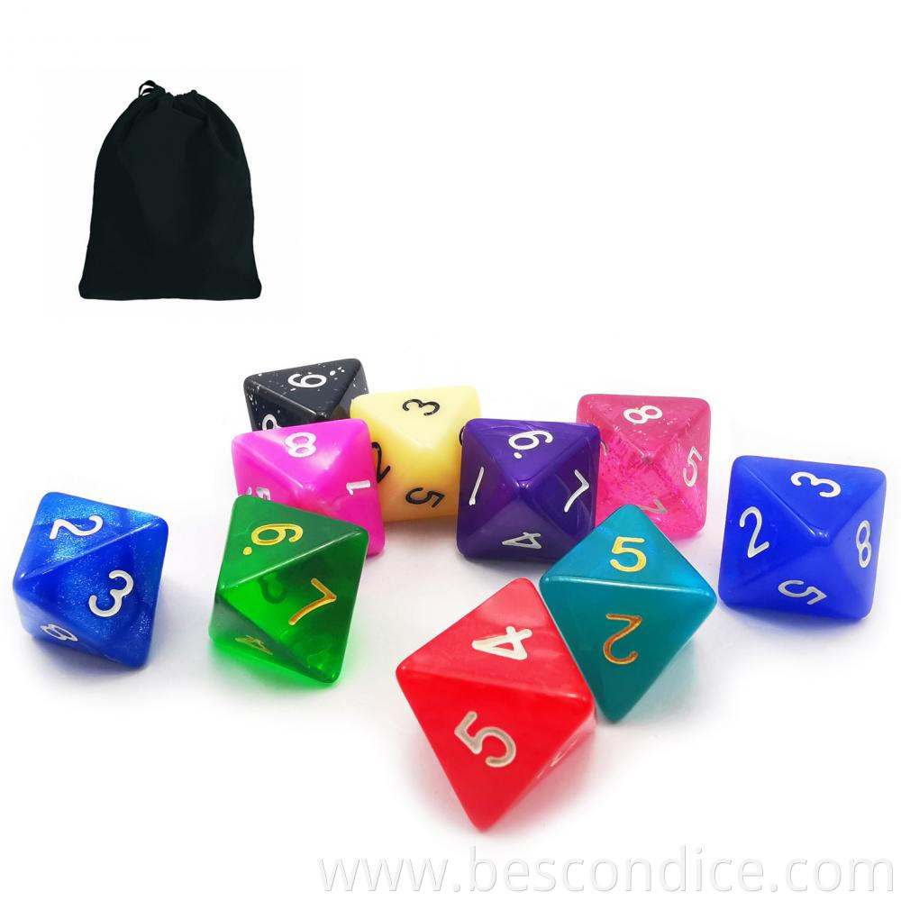 10pcs Multi Colored Pack Of D8 Dice